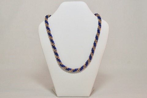 Blue and Gold Double Spiral Beaded Kumihimo Necklace